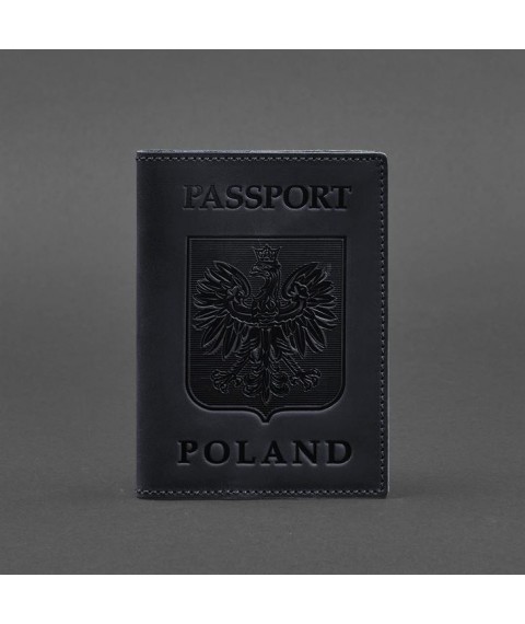 Leather passport cover with Polish coat of arms dark blue Crazy Horse