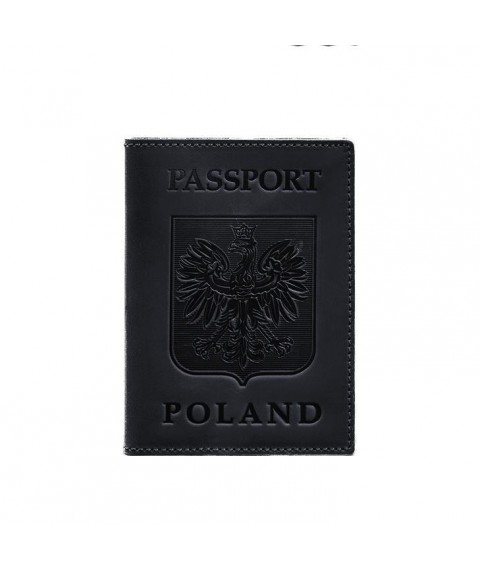 Leather passport cover with Polish coat of arms dark blue Crazy Horse