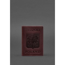 Кожаная обложка для паспорта с польским гербом бордовая Crazy Horse
