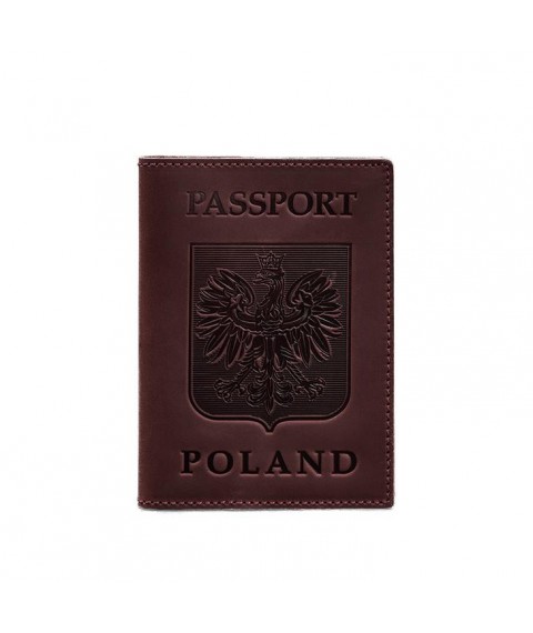 Кожаная обложка для паспорта с польским гербом бордовая Crazy Horse