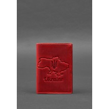 Leather passport cover with a map of Ukraine coral Crazy Horse