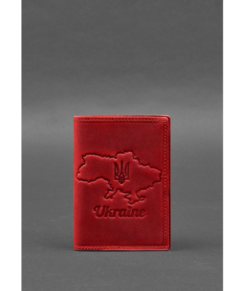 Leather passport cover with a map of Ukraine coral Crazy Horse