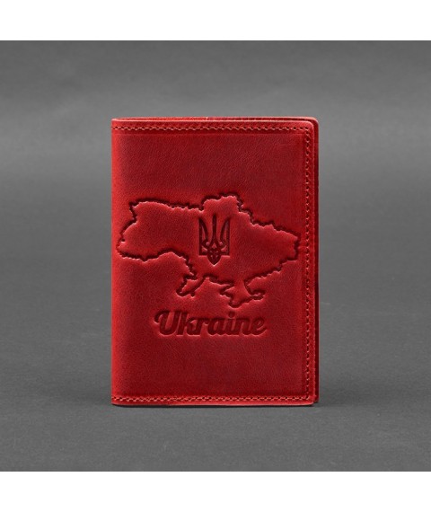 Leather passport cover with a map of Ukraine coral Crazy Horse