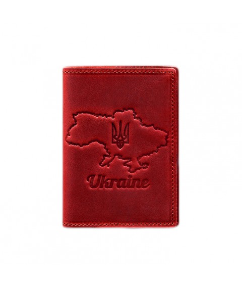 Leather passport cover with a map of Ukraine coral Crazy Horse