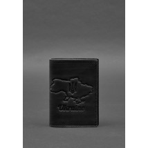 Leather passport cover with a map of Ukraine black Crazy Horse