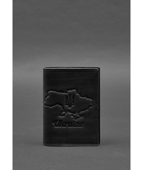 Leather passport cover with a map of Ukraine black Crazy Horse