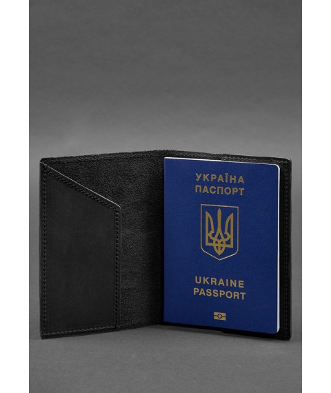 Leather passport cover with a map of Ukraine black Crazy Horse