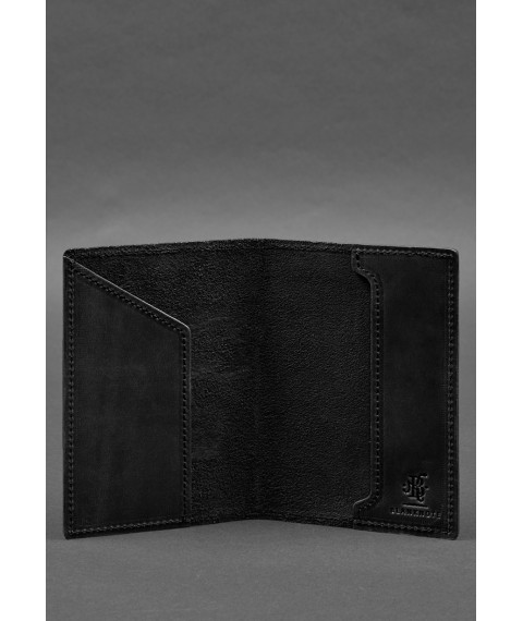 Leather passport cover with a map of Ukraine black Crazy Horse