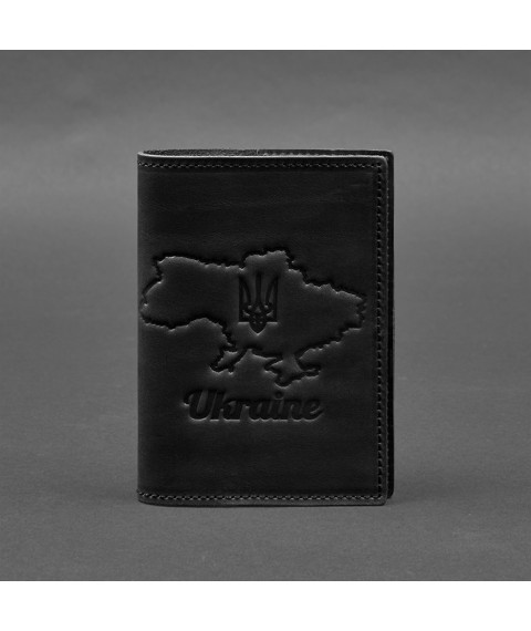 Leather passport cover with a map of Ukraine black Crazy Horse