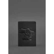 Leather passport cover with a map of Ukraine black crust