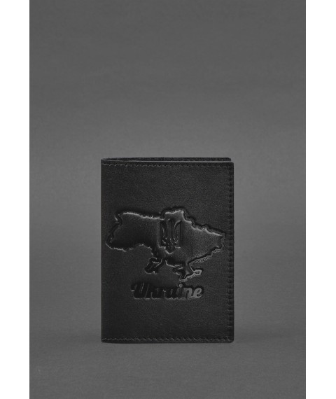 Шкіряна обкладинка для паспорта з мапою України чорний краст