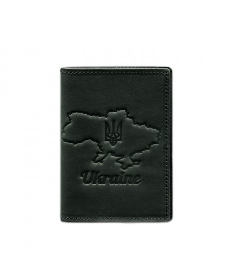 Leather passport cover with a map of Ukraine green Crazy Horse