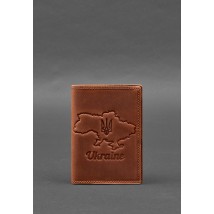 Leather passport cover with a map of Ukraine light brown Crazy Horse