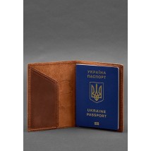 Шкіряна обкладинка для паспорта з мапою України світло-коричневий Crazy Horse