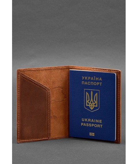 Leather passport cover with a map of Ukraine light brown Crazy Horse