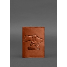 Leather passport cover with a map of Ukraine light brown crust