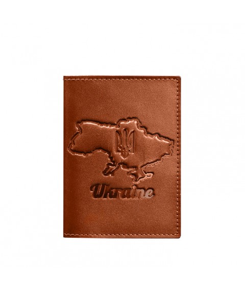 Шкіряна обкладинка для паспорта з мапою України світло-коричневий краст