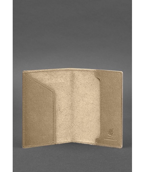 Leather passport cover with a map of Ukraine, light beige