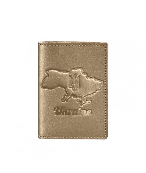 Leather passport cover with a map of Ukraine, light beige