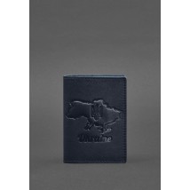 Leather passport cover with a map of Ukraine blue crust