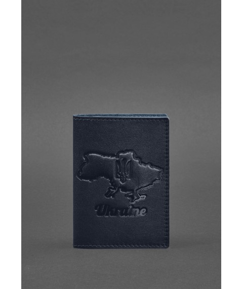 Шкіряна обкладинка для паспорта з мапою України синій краст