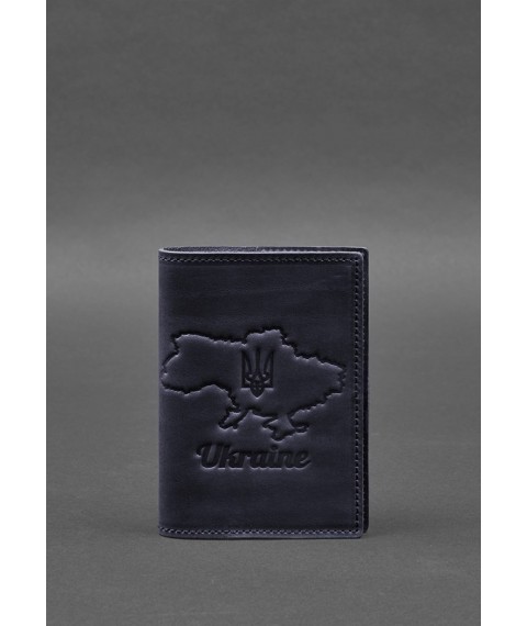 Шкіряна обкладинка для паспорта з мапою України синій Crazy Horse