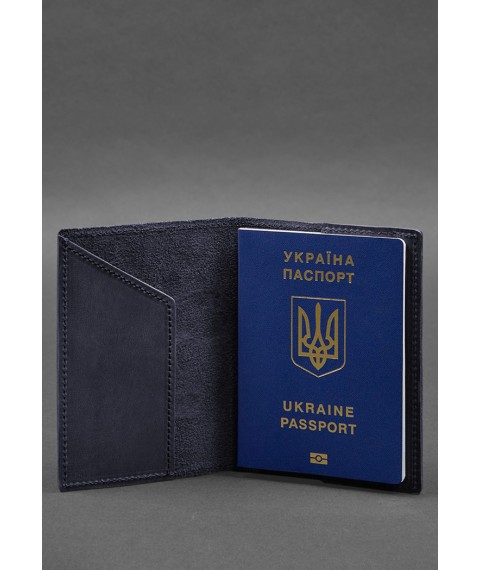 Шкіряна обкладинка для паспорта з мапою України синій Crazy Horse