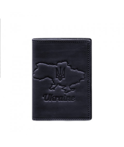 Leather passport cover with a map of Ukraine blue Crazy Horse