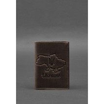 Leather passport cover with a map of Ukraine dark brown Crazy Horse