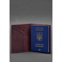 Leather passport cover with a map of Ukraine burgundy Crazy Horse
