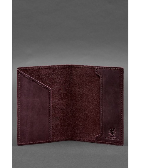Leather passport cover with a map of Ukraine burgundy Crazy Horse