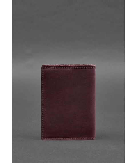 Leather passport cover with a map of Ukraine burgundy Crazy Horse