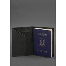 Leather passport cover with Ukrainian coat of arms, black
