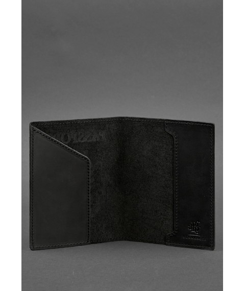 Leather passport cover with Ukrainian coat of arms, black