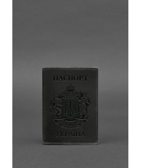 Кожаная обложка для паспорта с украинским гербом черная