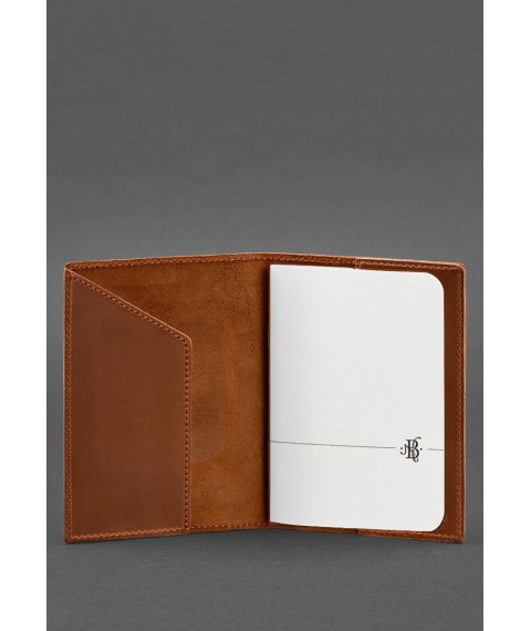 Leather passport cover with Ukrainian coat of arms, light brown