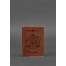 Кожаная обложка для паспорта с украинским гербом светло-коричневая