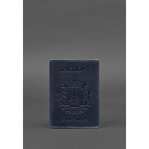 Шкіряна обкладинка для паспорта з українським гербом синя