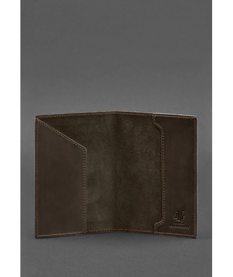 Leather passport cover with Ukrainian coat of arms, dark brown