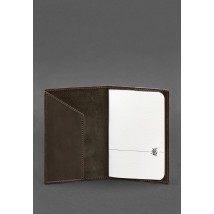 Leather passport cover with Ukrainian coat of arms, dark brown