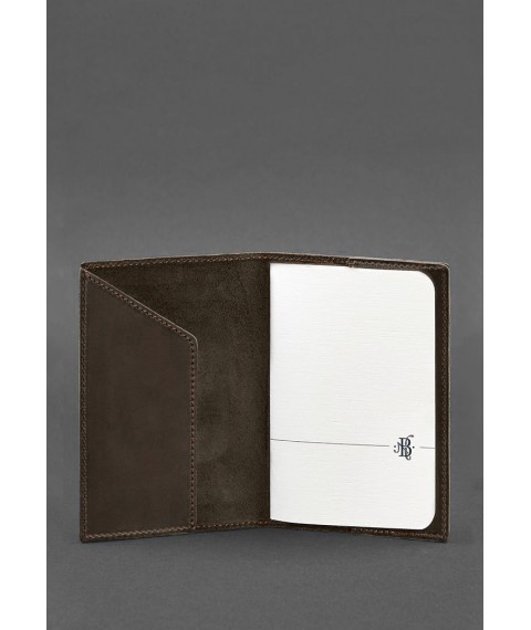 Leather passport cover with Ukrainian coat of arms, dark brown