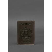 Leather passport cover with Ukrainian coat of arms, dark brown