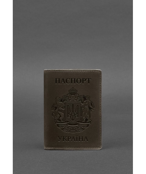 Leather passport cover with Ukrainian coat of arms, dark brown