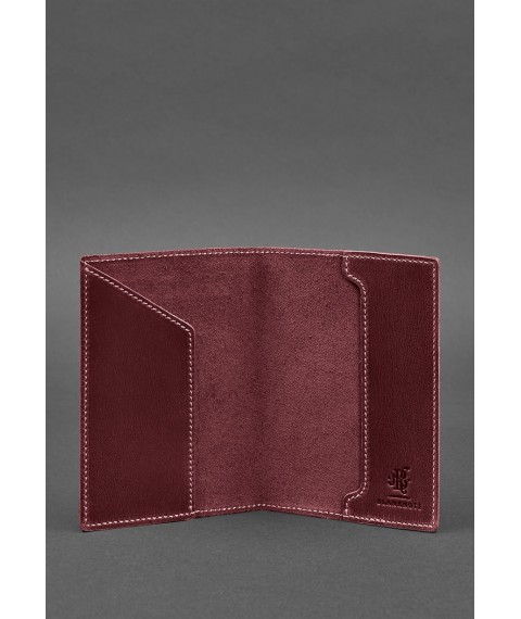 Leather passport cover with the Ukrainian coat of arms, burgundy