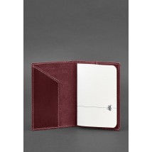 Leather passport cover with the Ukrainian coat of arms, burgundy