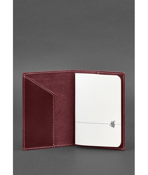 Leather passport cover with the Ukrainian coat of arms, burgundy