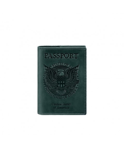 Шкіряна обкладинка для паспорта з американським гербом зелена