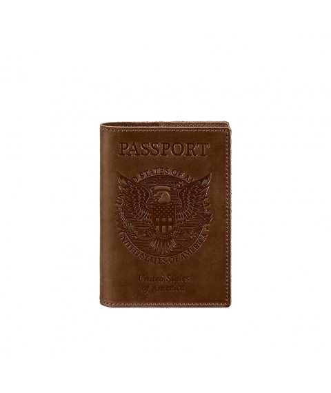 Leather passport cover with American coat of arms, light brown