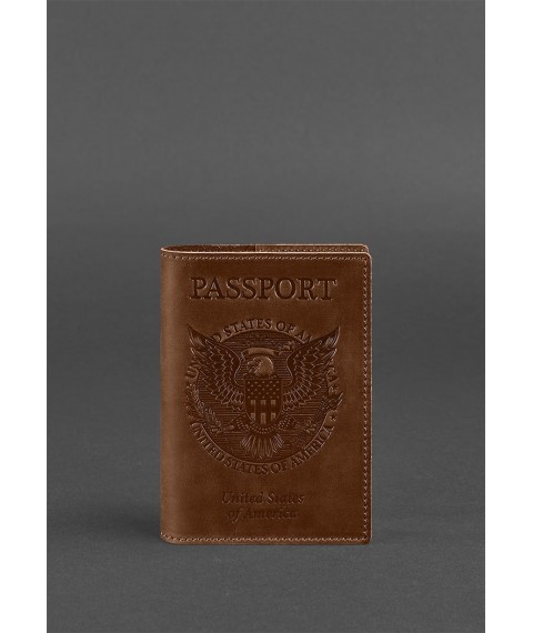 Leather passport cover with American coat of arms, light brown