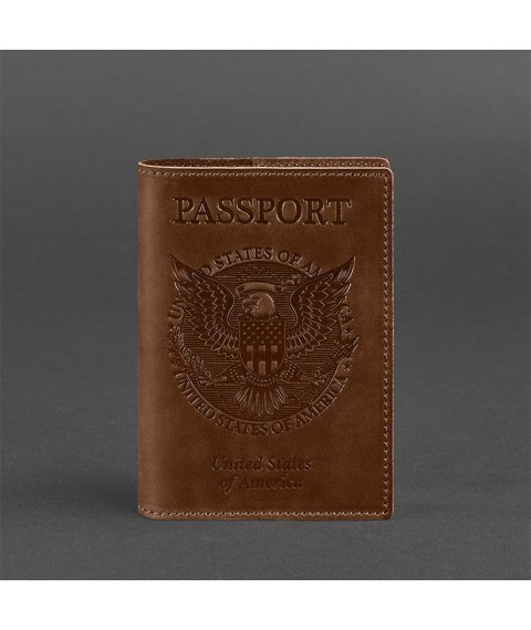 Leather passport cover with American coat of arms, light brown